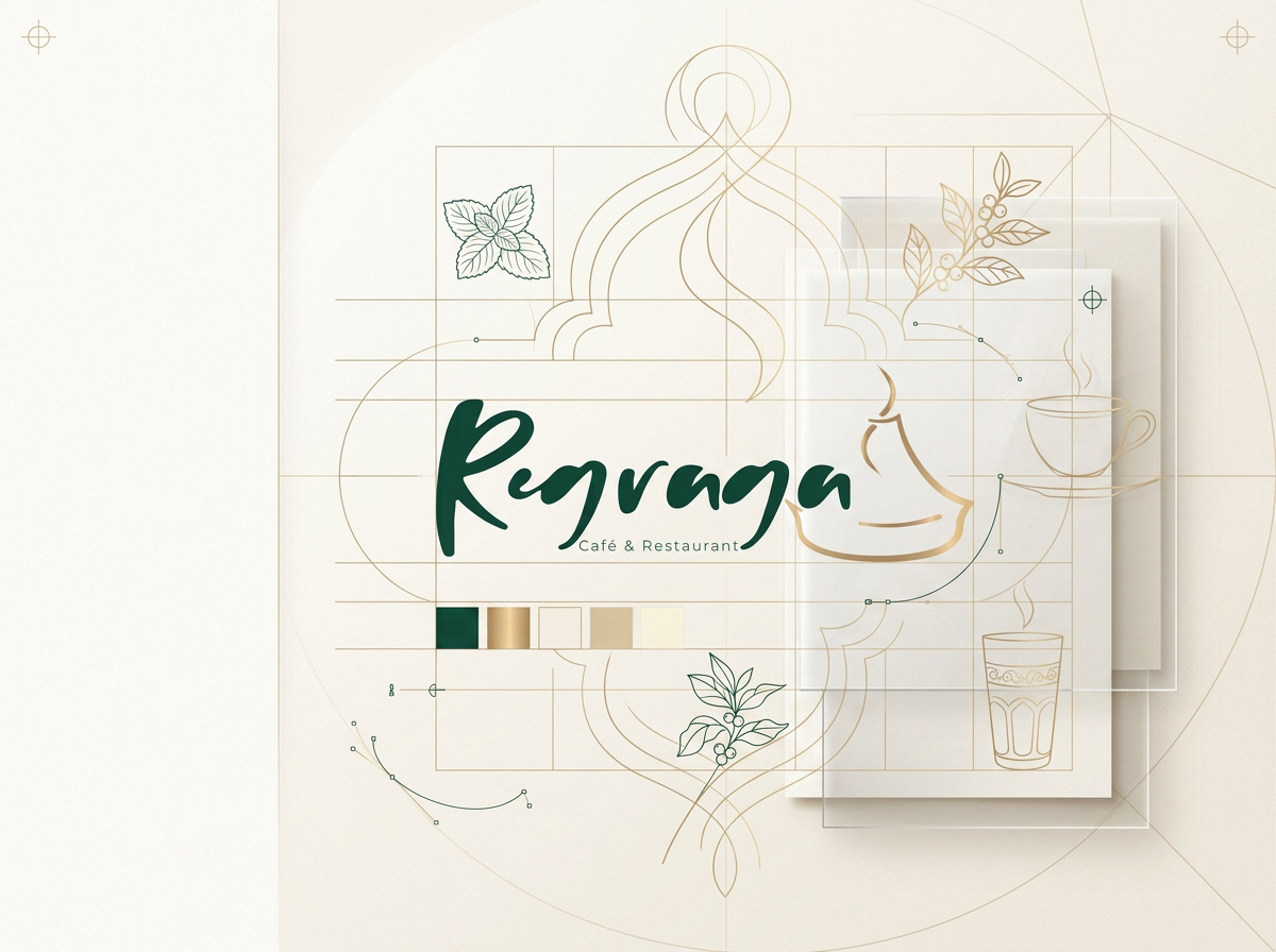 Complexe Regraga brand guidelines, key visuals, packaging, menu and social media